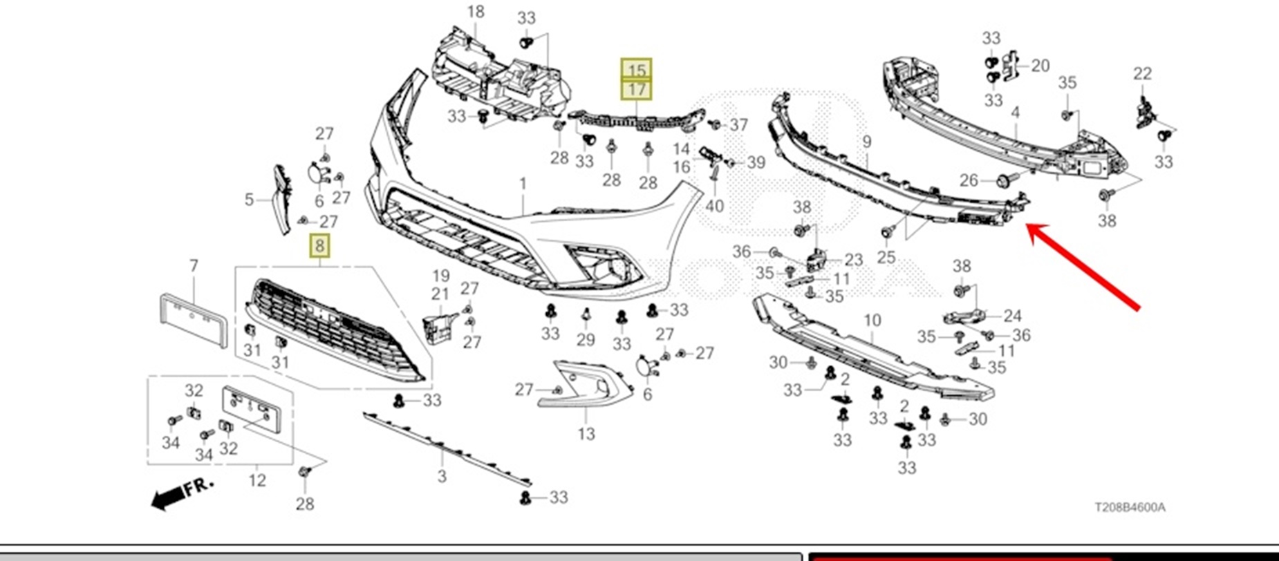 พลาสติกหลังกันชนหน้า HONDA CIVIC FE ปี2021-2025 แท้ศูนย์ (พลาสติกบนโครงกันชนหน้า) - Image 6